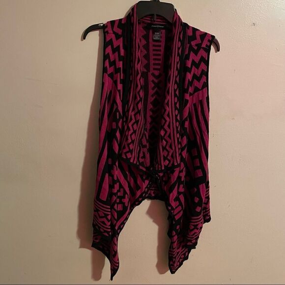Ashley Stewart Black Pink Aztec Print Cardigan Sweater Vest - Picture 2 of 8